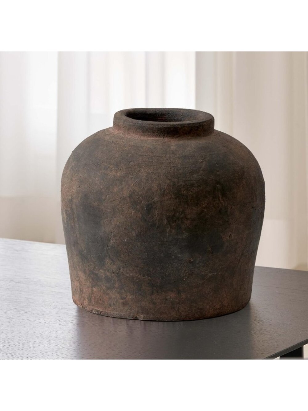 Large Brown Ceramic Vase - 11" Tall Zen Style Terra Cotta Pitcher, Distressed
